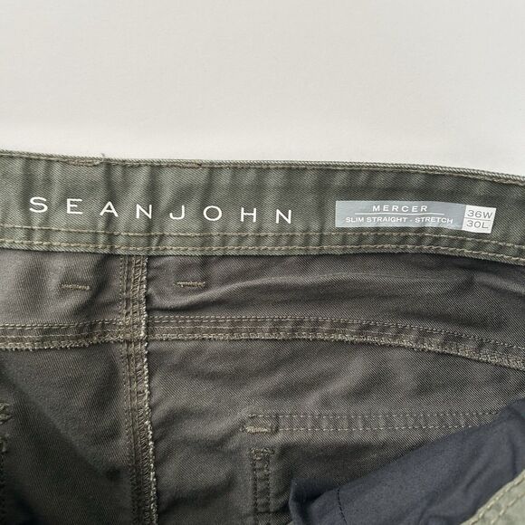 Sean John Pants Men 36x28 Green Mercer Cargo Slim Straight Double Knee Moto - Picture 2 of 13